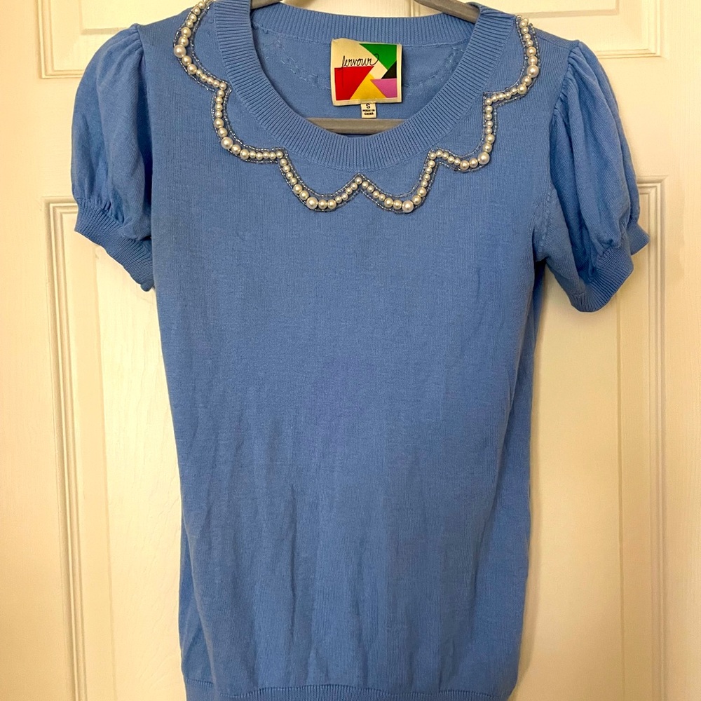 Modcloth short sleeve sweater with pearls